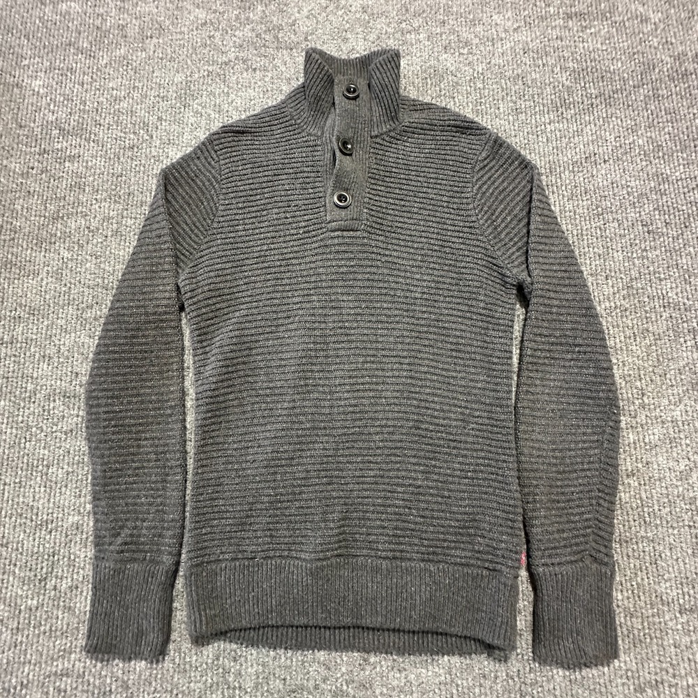 Levi's Mens Rib Knitted Sweater Size Medium Gray Button‎ Neck Long Sleeve